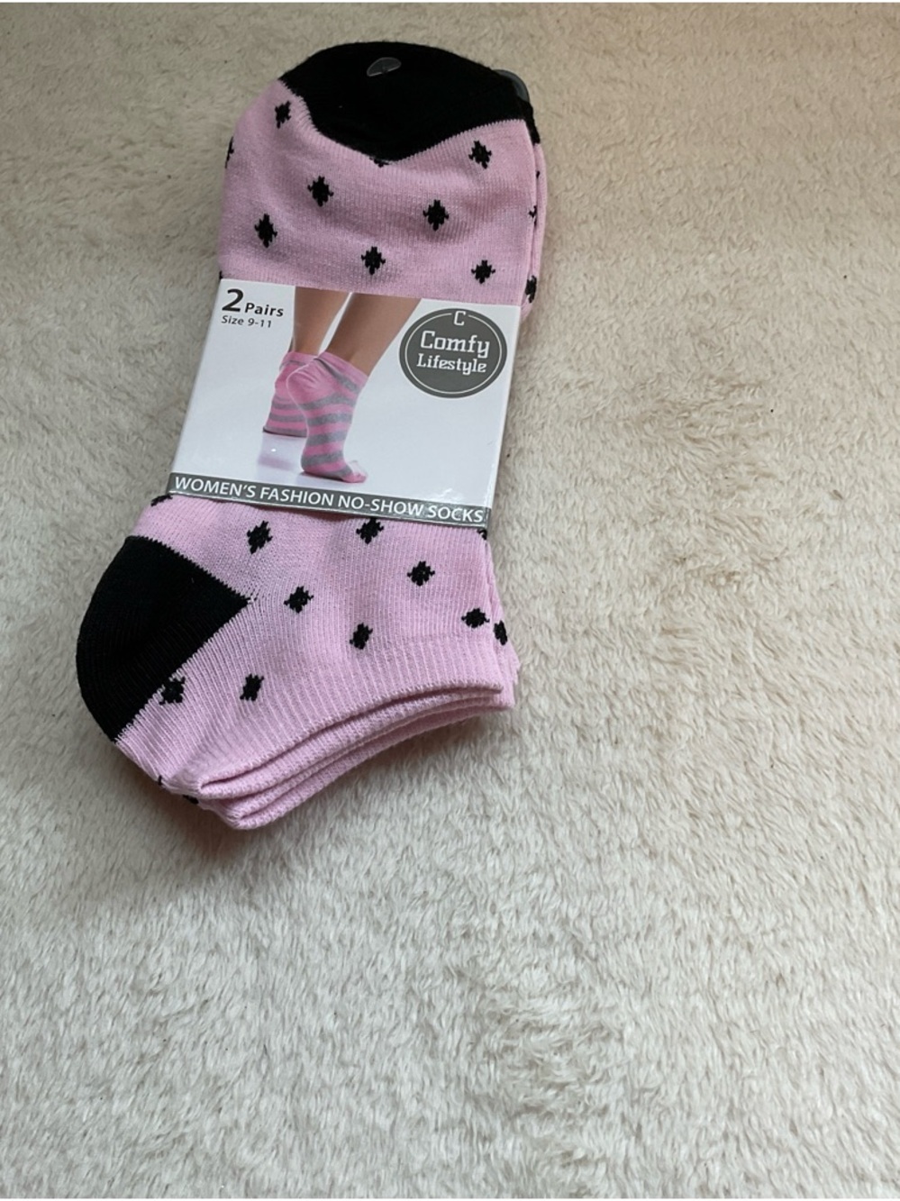 Women's No-Show Socks - Pink with Black Accents (2 Pairs)